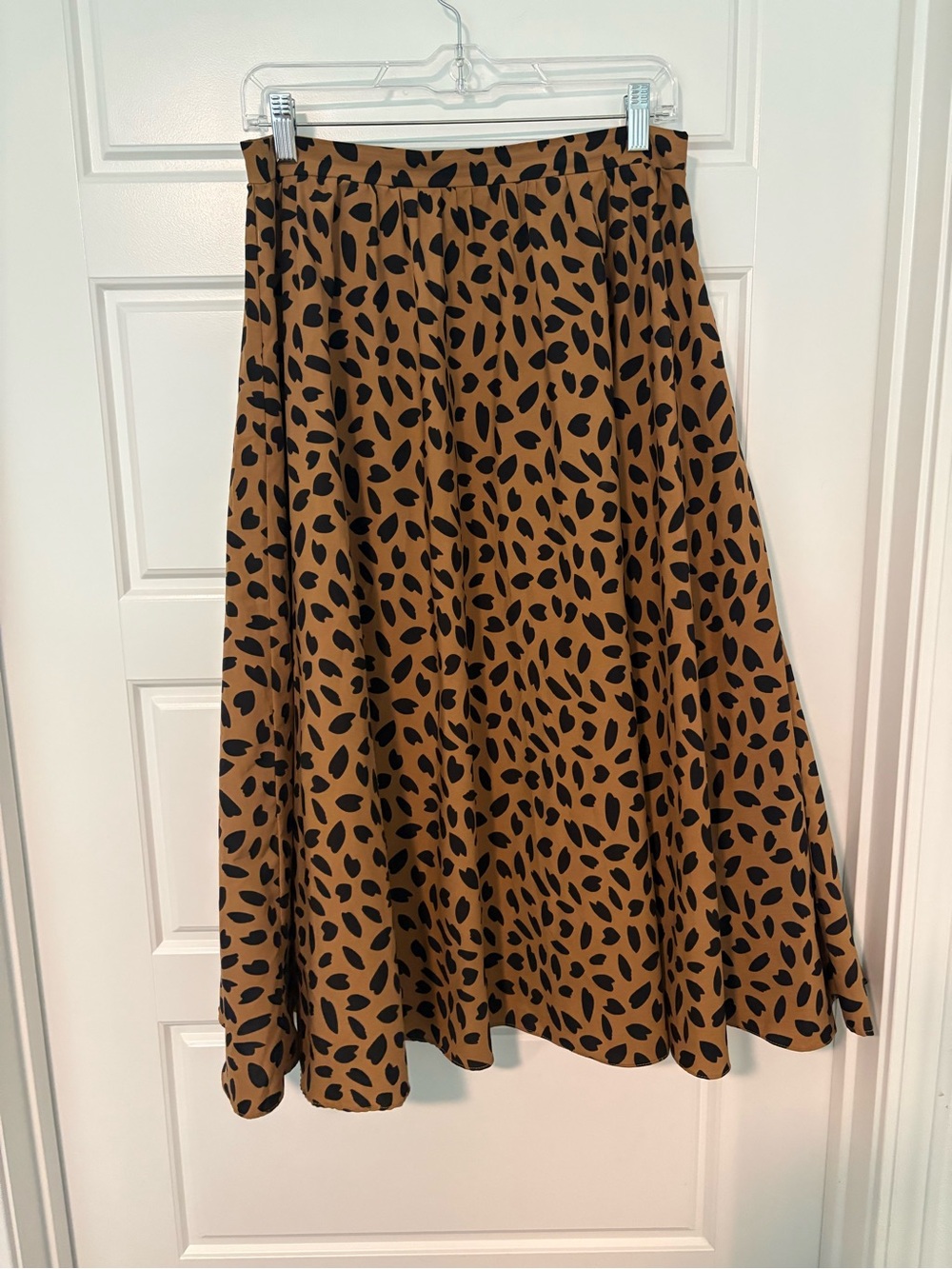 A-Line Tan Midi Skirt with Black Spot Print
